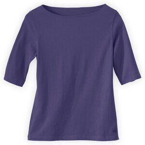 Fair Indigo Organic Elbow Sleeve Boat Neck Top- violet blue Small
